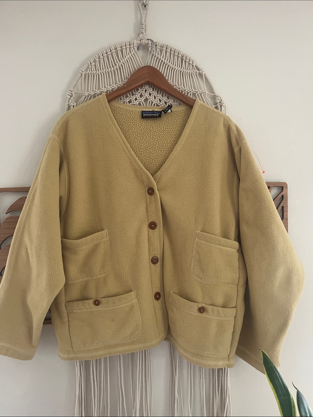 VTG Patagonia Synchilla Shearling Cardigan Fleece V-Neck Jacket Yellow Large